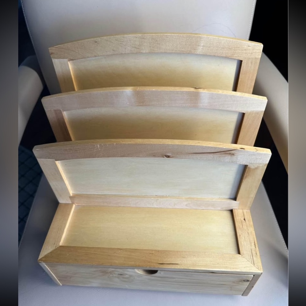 Wooden Desk Organizer Letter Rack 2 Compartments with Drawers